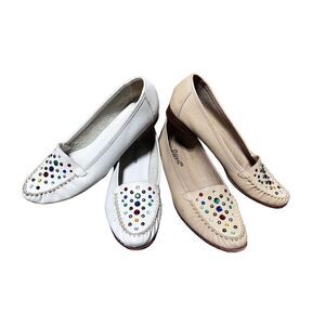 9 West Vintage Rhinestoned Leather Loafers Two Pair Size 7